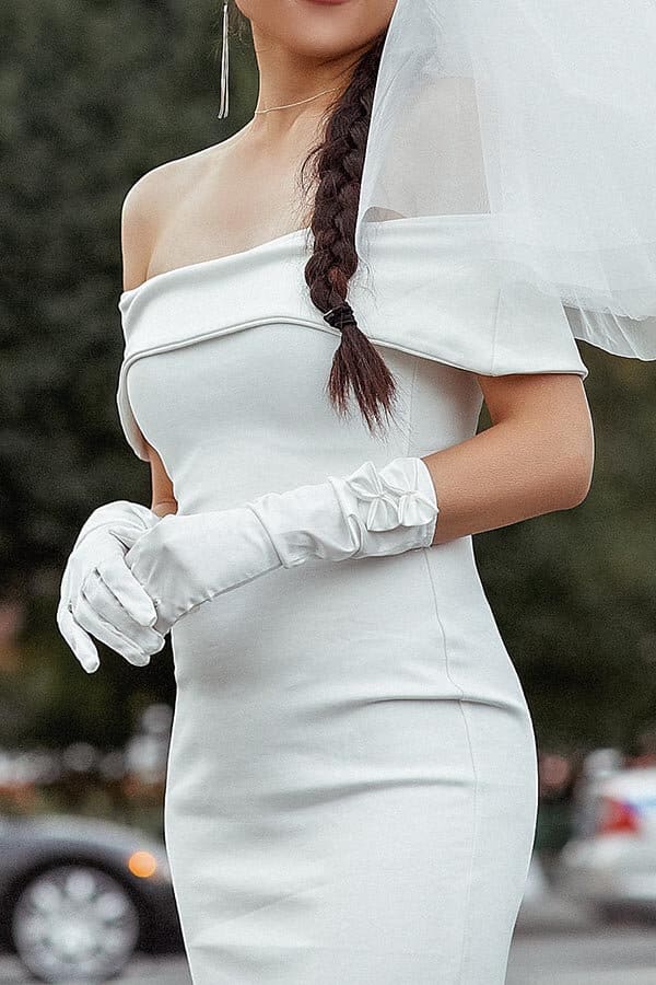Custom Satin Off Shoulders Wedding Gown